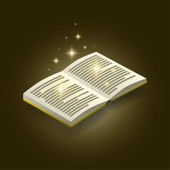 Magical Open Book with Glowing Sparkles – Fantasy Illustration