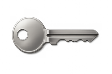 Silver metallic key lying against transparent backdrop, symbolizing protection, entry, and strategic solutions