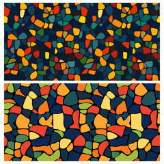 Abstract mosaic, a seamless design. A vector background. Perfect for creating a backdrop. Ceramic tile fragments. Colorful broken tiles, a mosaic of yellow, blue, and red.