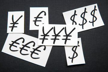 Dollar, Euro and Yen Currency Symbols
