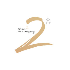 Minimalist illustration of 2 years anniversary celebration in soft golden tones. Elegant and clean design suitable for greeting cards, banners, invitations, or corporate milestones.