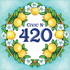 Watercolor hand drawn italian mediterranean tiles frame