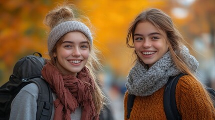 Autumnal Smiles: Two Adventurous Friends Embracing the Season's Charm
