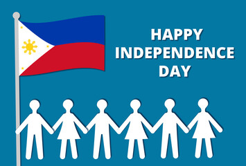 Philippines independence day flag with people silhouettes. Celebrating independence day with peace, unity and togetherness