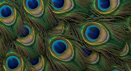 Fototapeta premium Peacock Feather Pattern Close Up, Vibrant Green and Blue