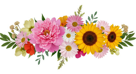 Floral Arrangement with Peony, Sunflower, and Daisy Blossoms