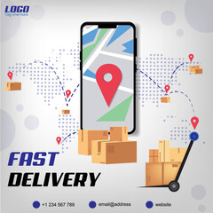 Fast Delivery Service and Worldwide Shipping social media post design 