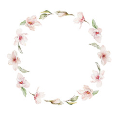 Watercolor magnolia floral wreath