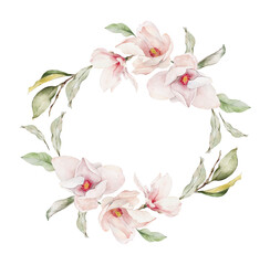 Watercolor magnolia floral wreath