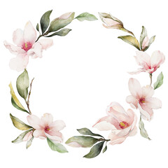 Watercolor magnolia floral wreath