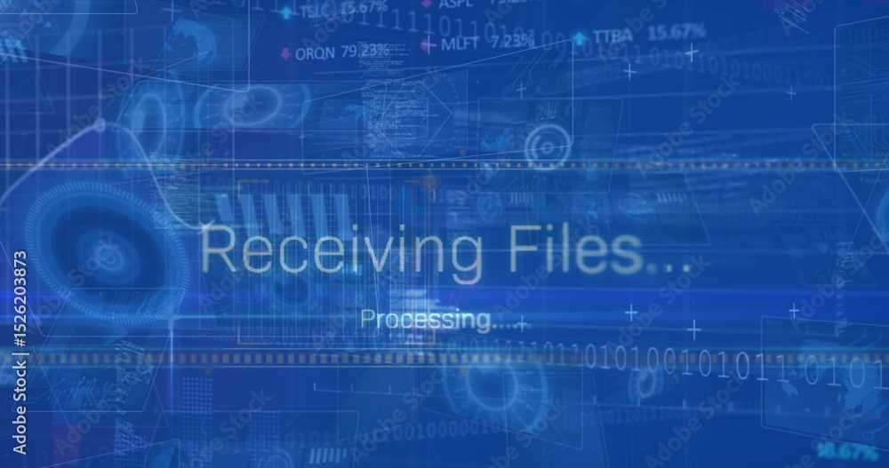 Poster image of data processing with receiving files text on digital interface