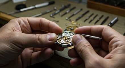 Close up of hands working on intricate metal piece