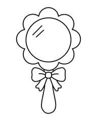 Cute Hand Mirror Coloring Page – Flower Shaped Vanity Mirror with Bow for Kids to Color