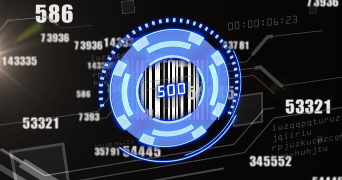 Image of blue circle with numbers over numbers on black background