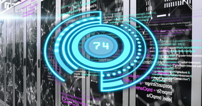 Image of blue circle with numbers over servers