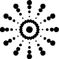 Minimal black dotted snowflake icon with radial lines ending in dots, ideal for winter, Christmas, and seasonal design in vector format. 