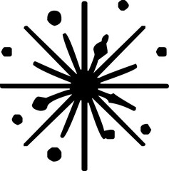Black vector of a starburst with radiating lines and dots, symbolizing energy or celebration.