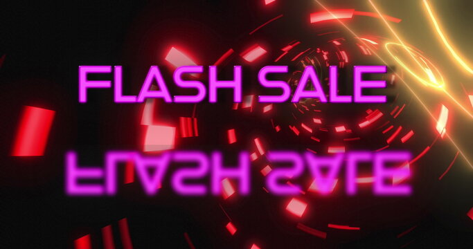 Image of flash sale over black background with neon lights