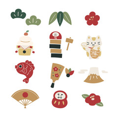 お正月の縁起物のイラストセット