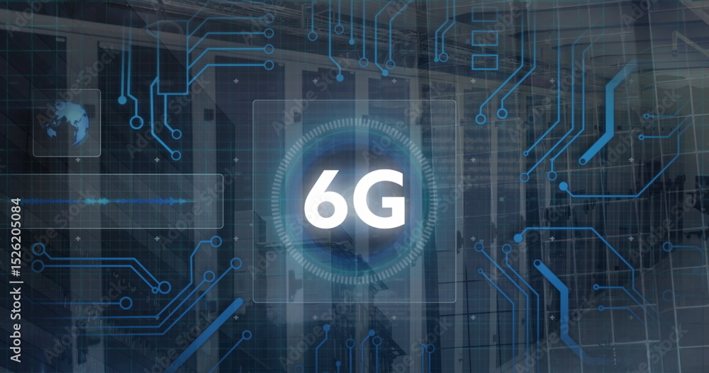 Poster image of 6g text and data processing over circuit board and computer servers