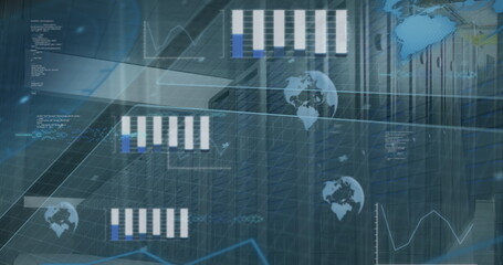 Image of network of connections over server room