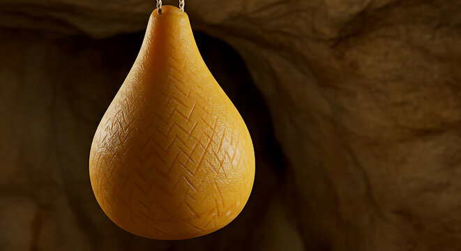 Italian Caciocavallo Podolico. Teardrop-shaped cheese aging - made from rare Podolica cow milk
