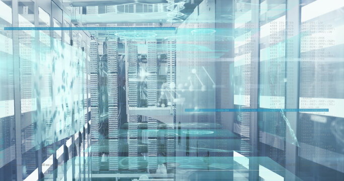 Image of dna strand, data processing over computer servers