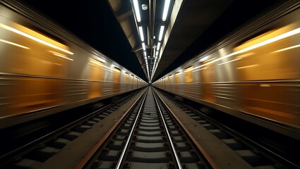 Worm&rsquo;s-eye view of Chicago &lsquo;L&rsquo; train passing, iron tracks, gritty underpass, motion blur, 8K detail