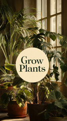 a high-resolution, realistic indoor photograph of lush green houseplants in soft morning light, sunbeams streaming through a window, warm and natural shadows, rich leafy textures, vibrant and healthy 