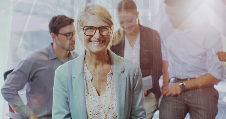 Image of data processing over business people using phone headsets