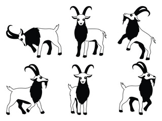 Goat Vector Bundle, Cartoon Farm Animals in Unique Standing Poses.