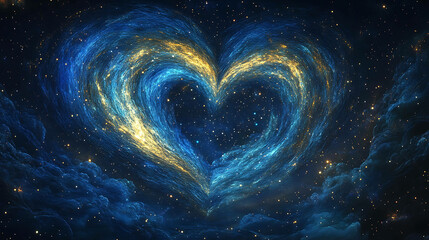 A swirling pattern of stars forming a heart in the night sky