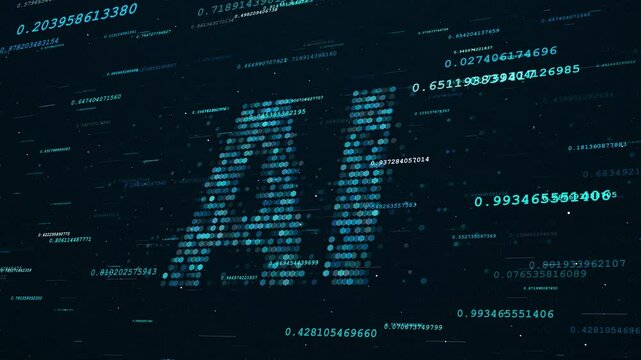 AI letters created from dynamic geometric elements with digital noise like weights of result of machine learning, 4K abstract tech animation on dark blue background