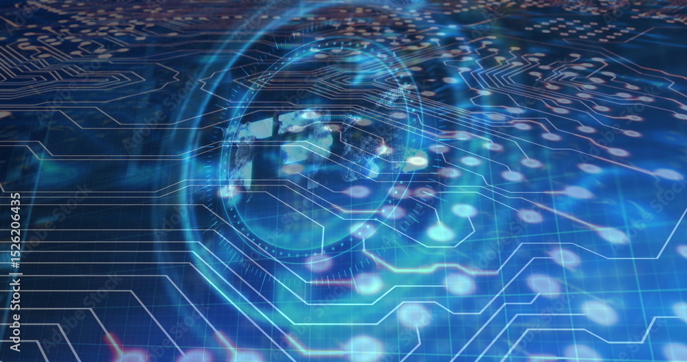 Poster image of nft text, data processing and scope with computer circuit board