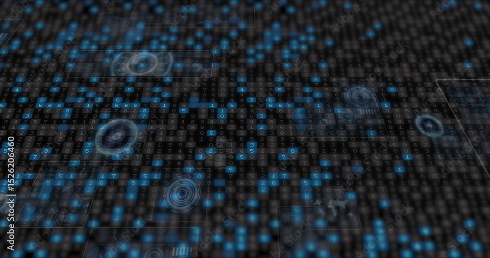 Poster image of data processing over black background