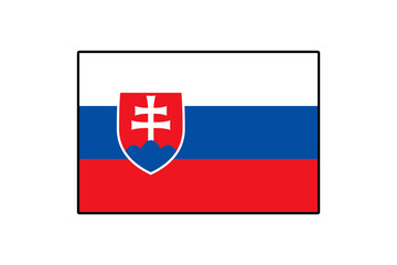 This vector graphic displays the national flag of Slovakia, featuring a horizontal tricolor design of white, blue, and red, with the Slovak coat of arms on the left side.