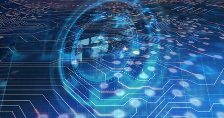 Image of nft text, data processing and scope with computer circuit board