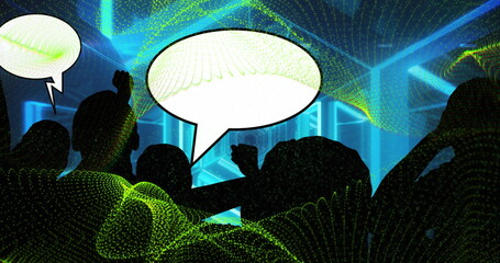 Image of spots moving over people and digital tunnel