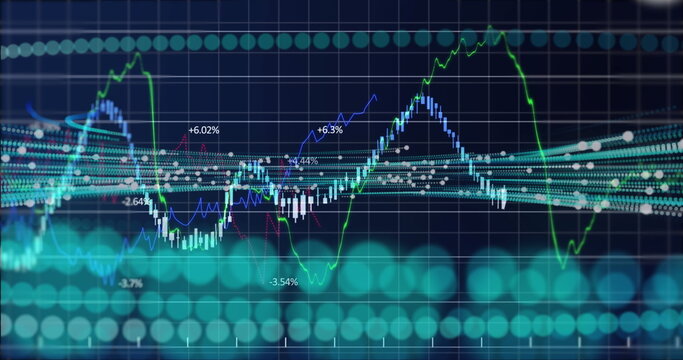 Image of scope scanning and financial data processing over black background