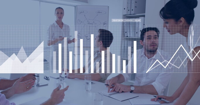 Image of data processing over caucasian business people in office - Powered by Adobe