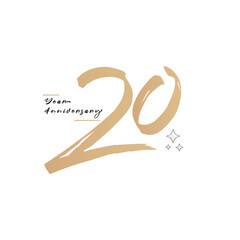 Elegant 20th anniversary celebration design with handwritten golden brushstroke style and sparkles on white background. Perfect for business milestones and commemorative events.