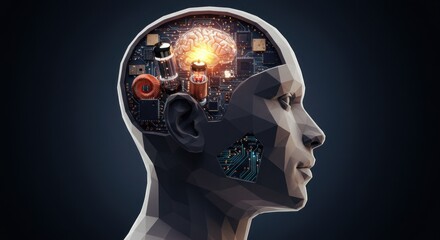 Obraz premium Human brain anatomy illustration inner glow mental processes