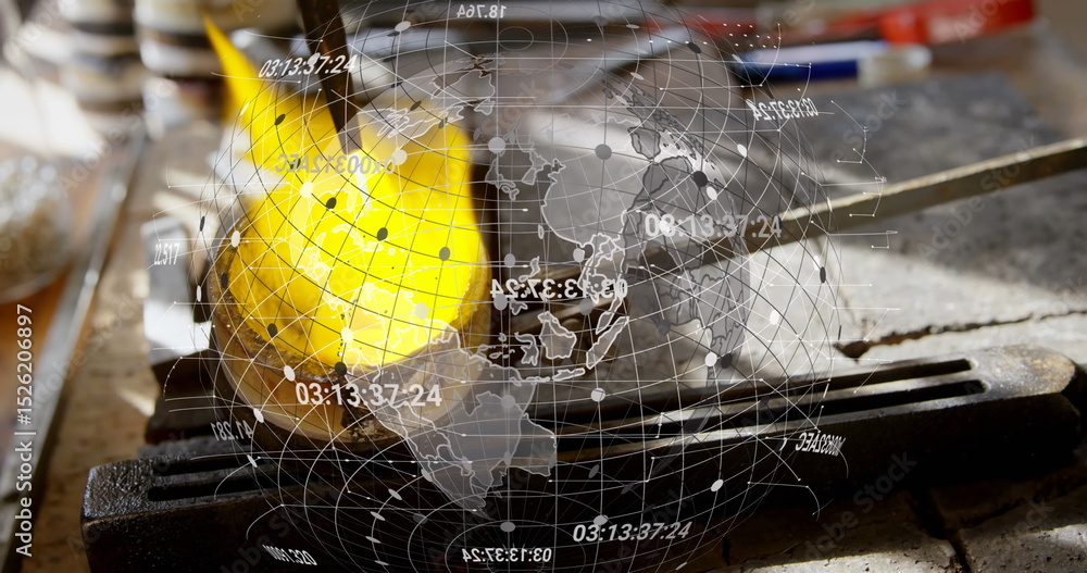 Poster image of data processing with globe over fire