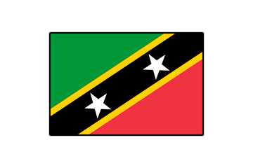 The flag features a diagonal black stripe with two white stars, set against green and red panels, symbolizing the nation of Saint Kitts and Nevis and its heritage.