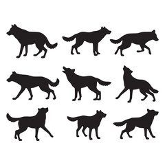 Black Wolf Silhouette Collection – Vector Illustration