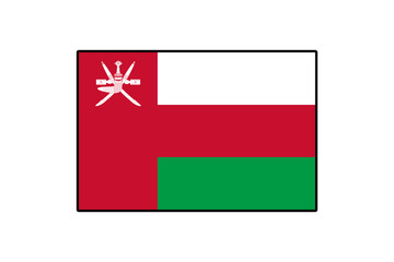 Obraz premium The flag of Oman features a vibrant design with red, white, and green stripes, symbolizing the nation's heritage and pride. The emblem displays the national coat of arms prominently.