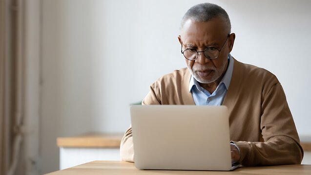 Senior african american man using laptop computer