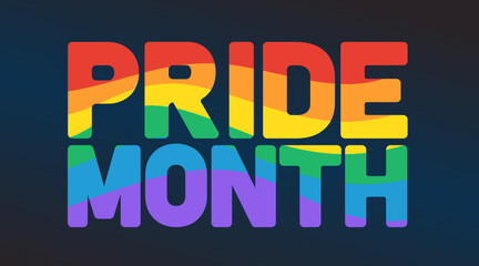 LGBT Pride rainbow flag lettering, banner, poster, social media. Pride calligraphy with LGBT flag colours. Vector illustration Pride rainbow text.