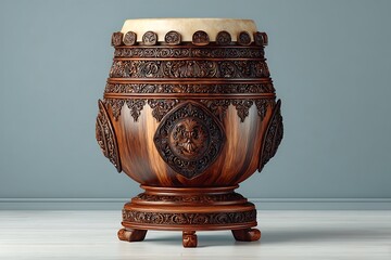 Cultural percussion drum with wooden base high resolution image