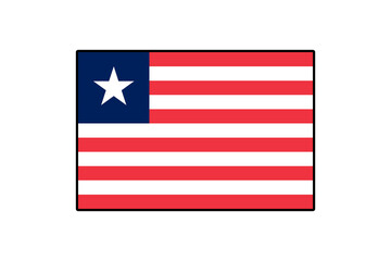 The national flag of Liberia features eleven horizontal stripes alternating red and white, with a blue square and a white star in the upper left corner. This design symbolizes freedom.